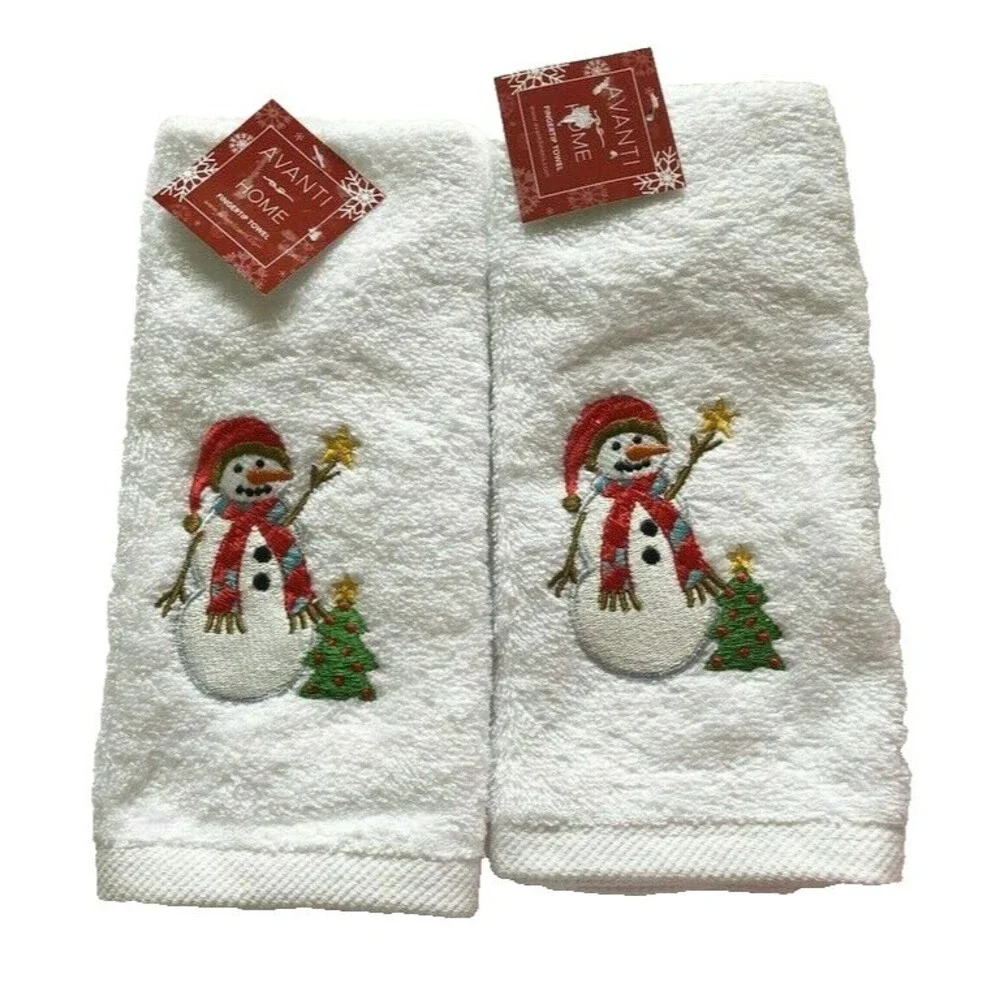 Avanti Christmas Snowman Fingertip Towels Embroidered Bathroom Holiday Set of 2